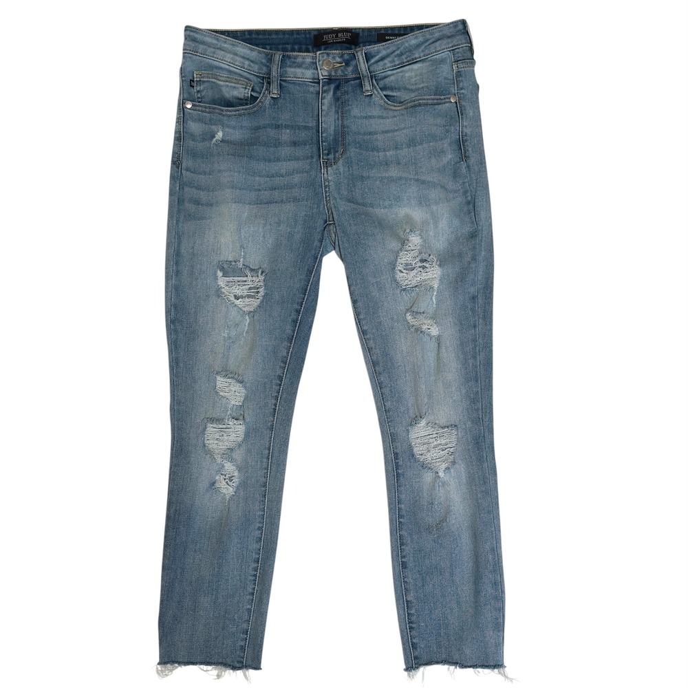 Judy Blue Distressed Skinny Jeans Womens 30 Light Wash Cotton Blend Stretch EUC
